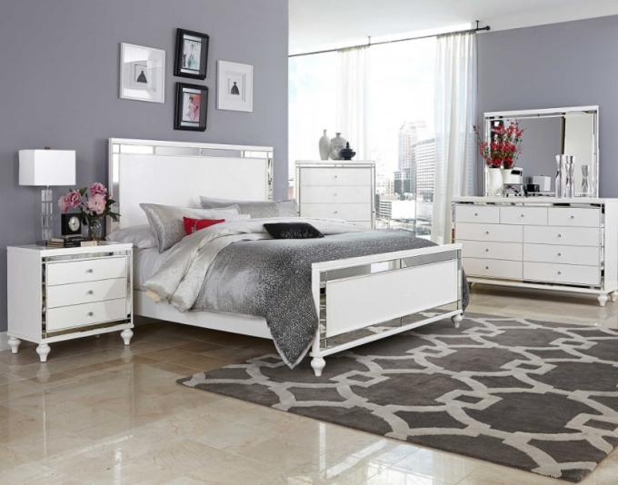 Panel Wood MDF Mirrored Glass Bedroom Furniture Sets 4