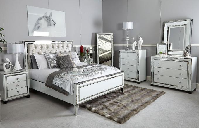 Panel Wood MDF Mirrored Glass Bedroom Furniture Sets 6
