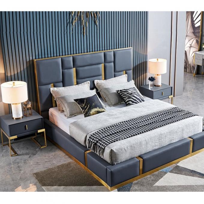 Leather Tufted Upholstered Bed Modern King Bedroom Sets 2