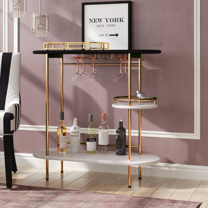 ODM Black Gold Rolling Drinks Cart Trolley for Kitchen 1