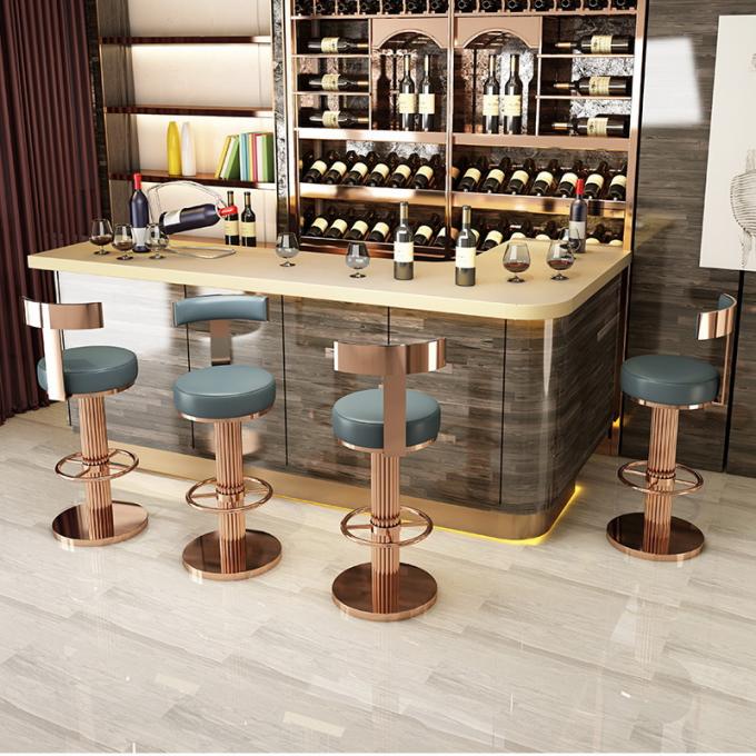 Outdoor Luxury Bar Stool with Blue Velvet Seat and Gold Metal Frame 3