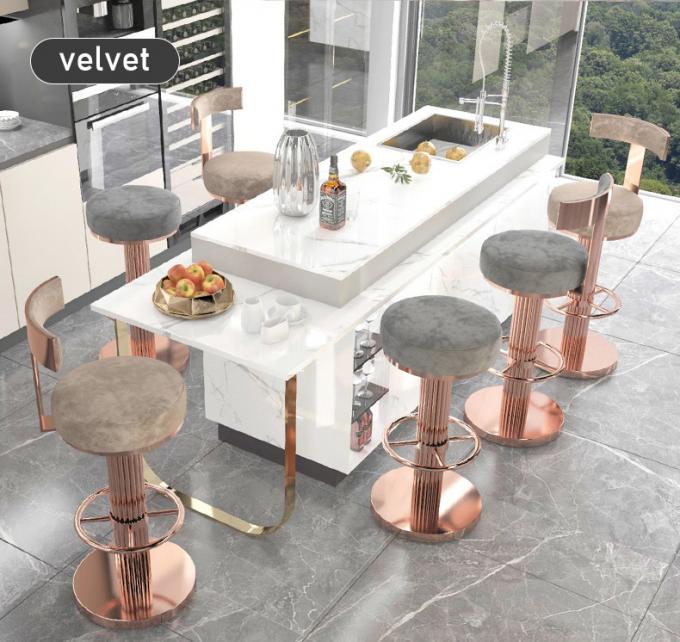 Outdoor Luxury Bar Stool with Blue Velvet Seat and Gold Metal Frame 8