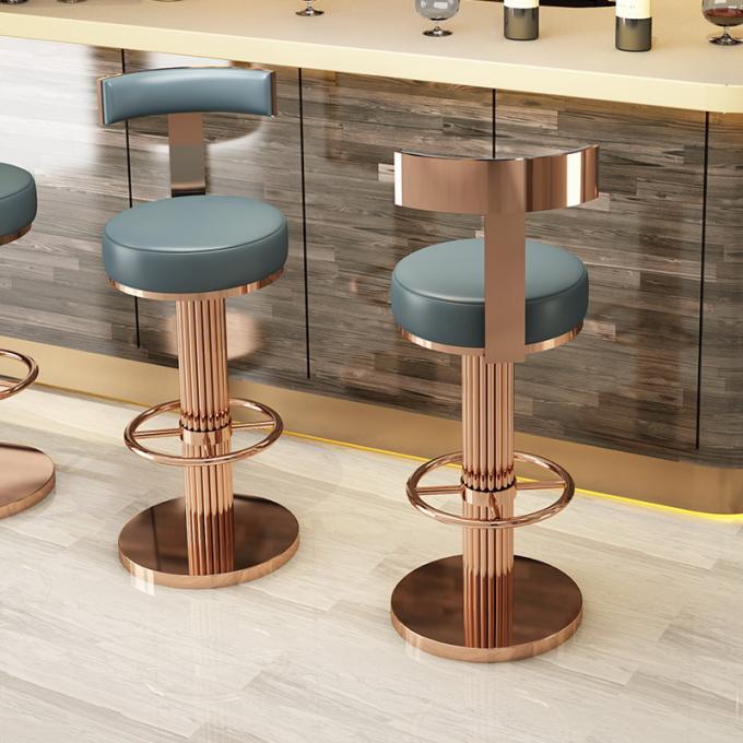 Outdoor Luxury Bar Stool with Blue Velvet Seat and Gold Metal Frame 10