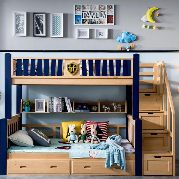 Wood Kids Teenager Bunk Beds Twin Over Full Bedroom Sets OEM 2