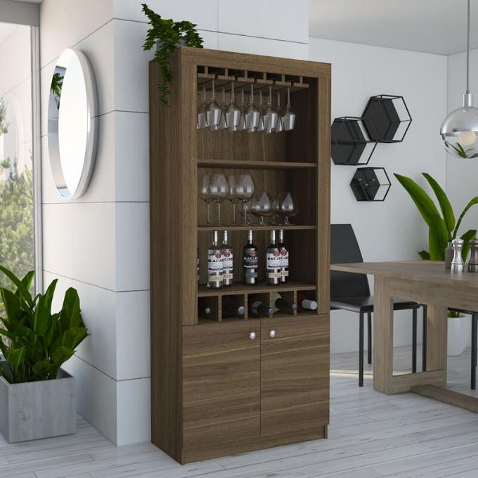 Industrial Bar Corner Wine Rack Cabinet With Wooden Shelves Wall Mounted Design 1