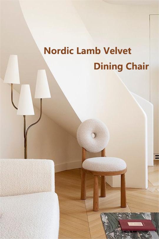 Oak Wooden Cashmere Dining Chairs Lamb Velvet For Modern Office 0