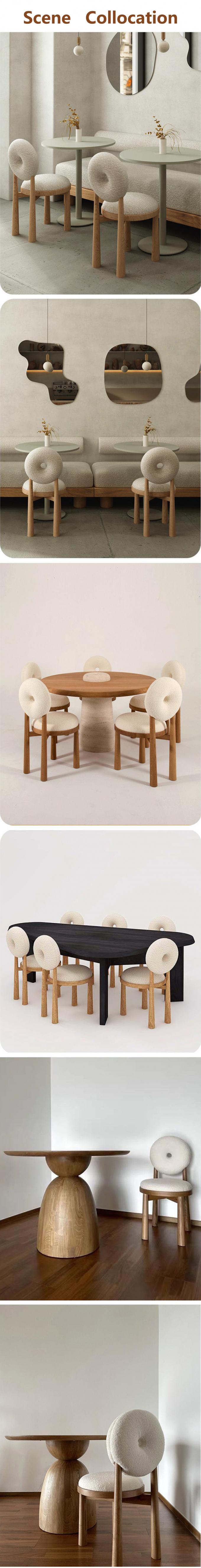 Oak Wooden Cashmere Dining Chairs Lamb Velvet For Modern Office 6