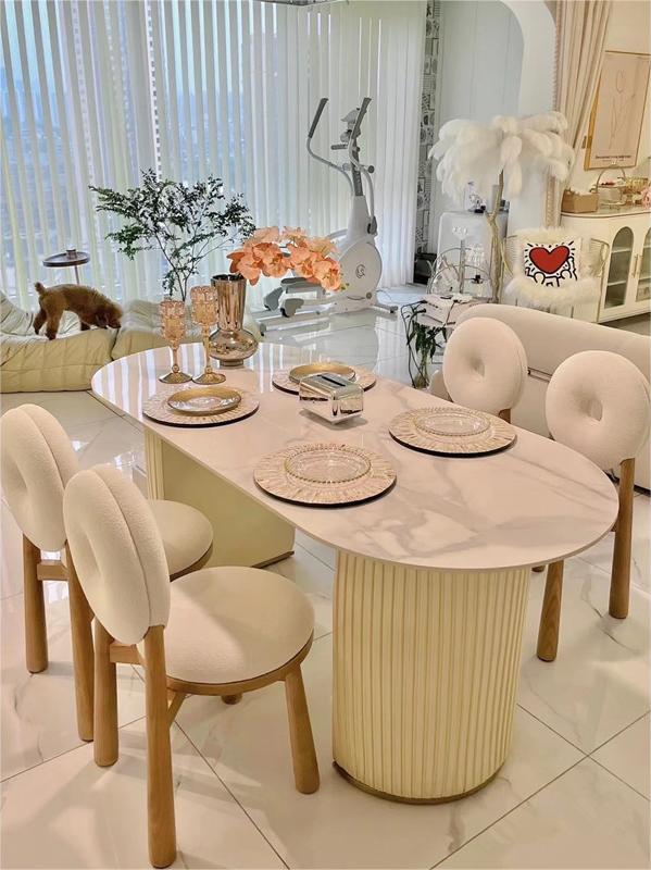 Oak Wooden Cashmere Dining Chairs Lamb Velvet For Modern Office 10