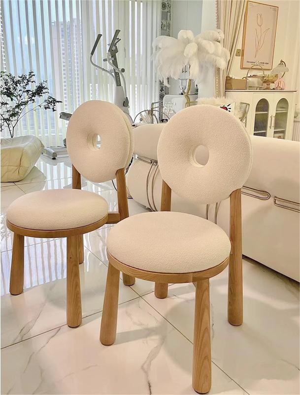 Oak Wooden Cashmere Dining Chairs Lamb Velvet For Modern Office 11