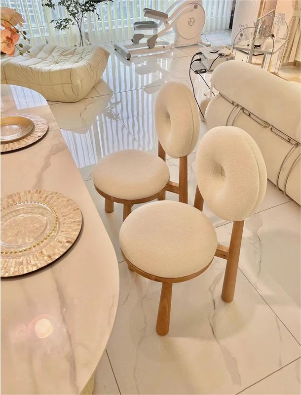 Oak Wooden Cashmere Dining Chairs Lamb Velvet For Modern Office 12