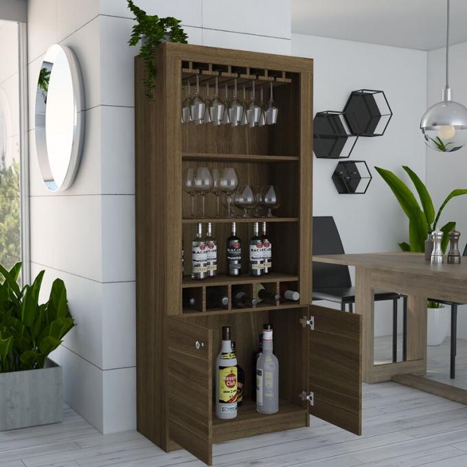 Industrial Bar Corner Wine Rack Cabinet With Wooden Shelves Wall Mounted Design 2
