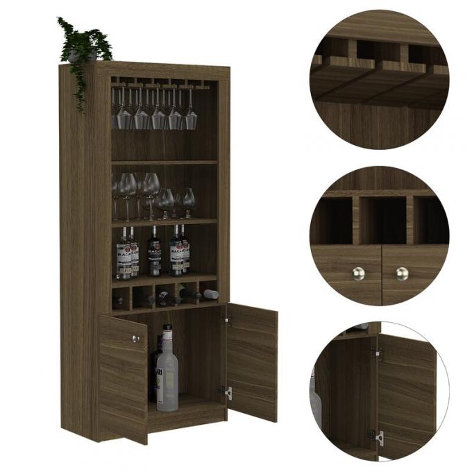 Industrial Bar Corner Wine Rack Cabinet With Wooden Shelves Wall Mounted Design 3