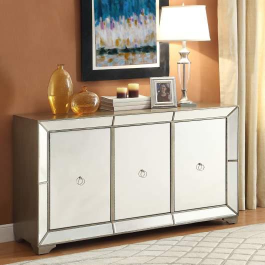 Contemporary 3 Door Mirrored Buffet Cabinet Sideboard Unit Home Furniture 1