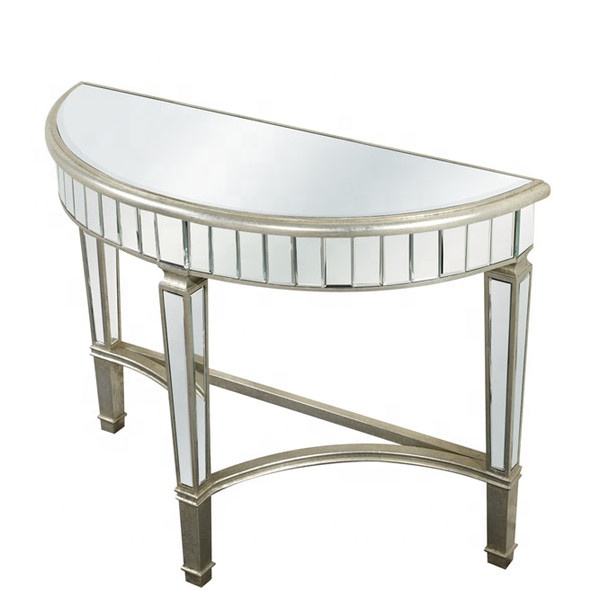 Antique Silver Mirrored Furniture Demilune Console Table Custom 0