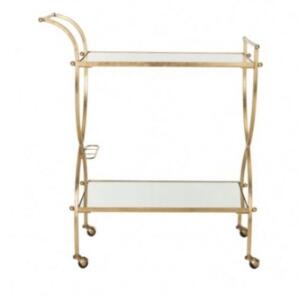 Steel Frame Gold Glass Bar Cart Beverage Liquor Trolley Furniture 0