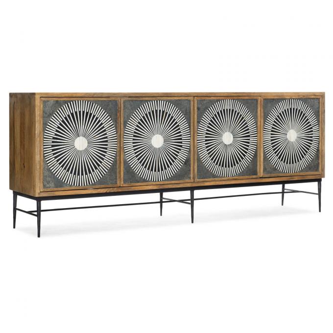 Contemporary Low Wooden Sideboard TV Cabinet Brown 4 Door 0