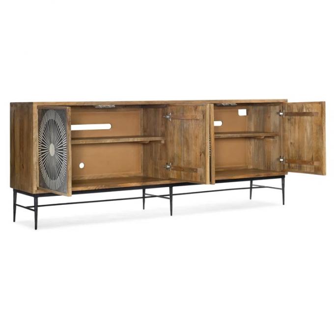 Contemporary Low Wooden Sideboard TV Cabinet Brown 4 Door 1