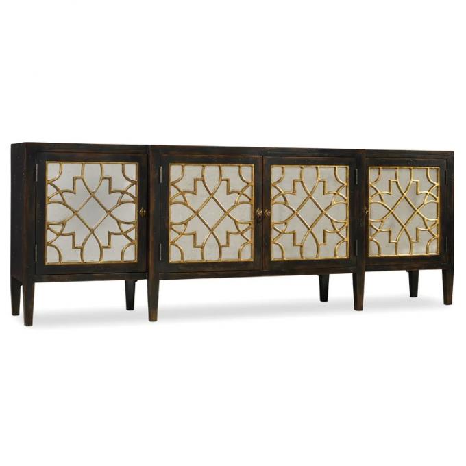 Black Mirror Credenza Cabinet Sideboard Organizer Set For Living Room TV 0