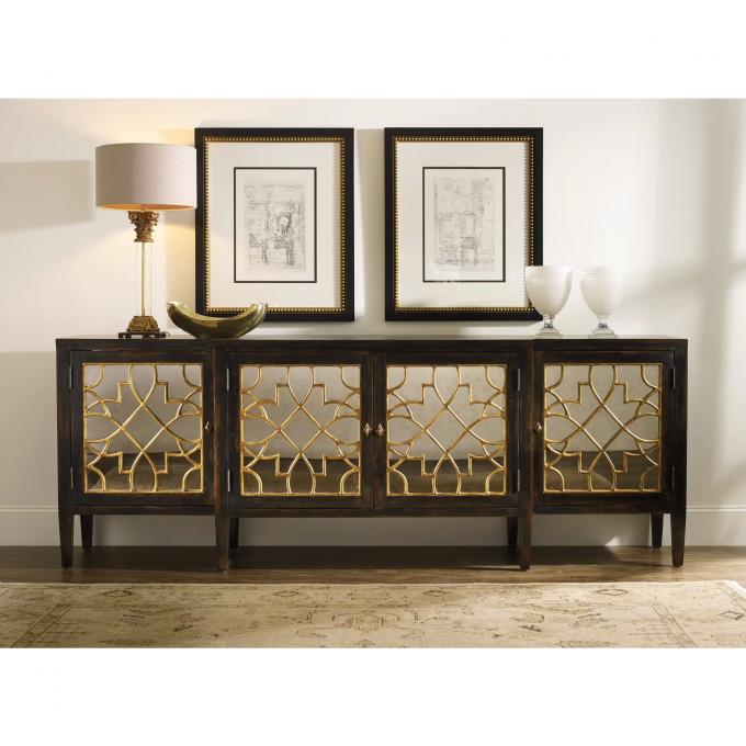 Black Mirror Credenza Cabinet Sideboard Organizer Set For Living Room TV 2