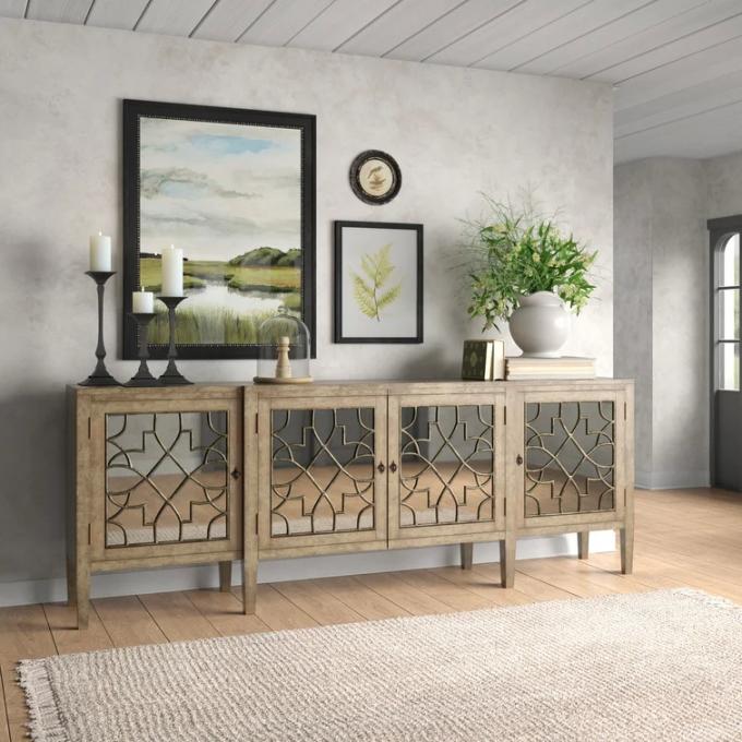 Black Mirror Credenza Cabinet Sideboard Organizer Set For Living Room TV 3
