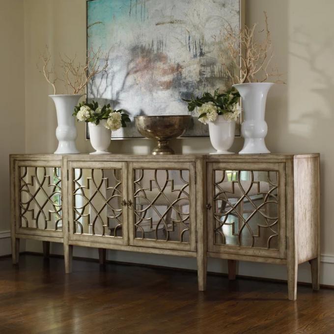 Black Mirror Credenza Cabinet Sideboard Organizer Set For Living Room TV 4