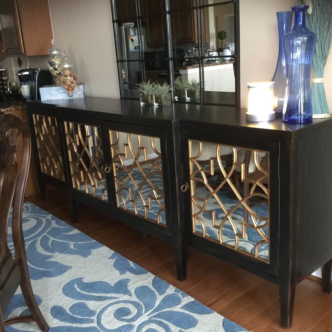 Black Mirror Credenza Cabinet Sideboard Organizer Set For Living Room TV 5