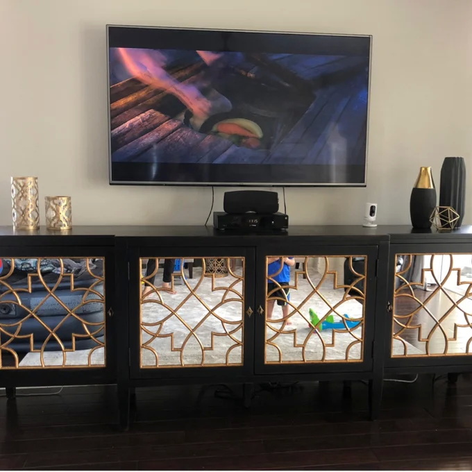 Black Mirror Credenza Cabinet Sideboard Organizer Set For Living Room TV 7