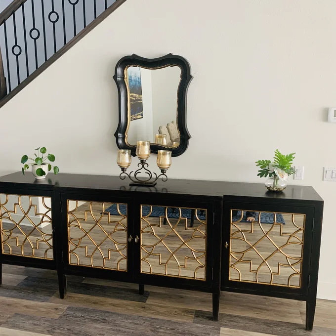 Black Mirror Credenza Cabinet Sideboard Organizer Set For Living Room TV 6