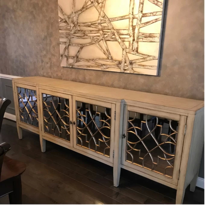 Black Mirror Credenza Cabinet Sideboard Organizer Set For Living Room TV 9