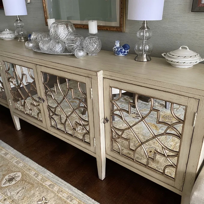 Black Mirror Credenza Cabinet Sideboard Organizer Set For Living Room TV 11