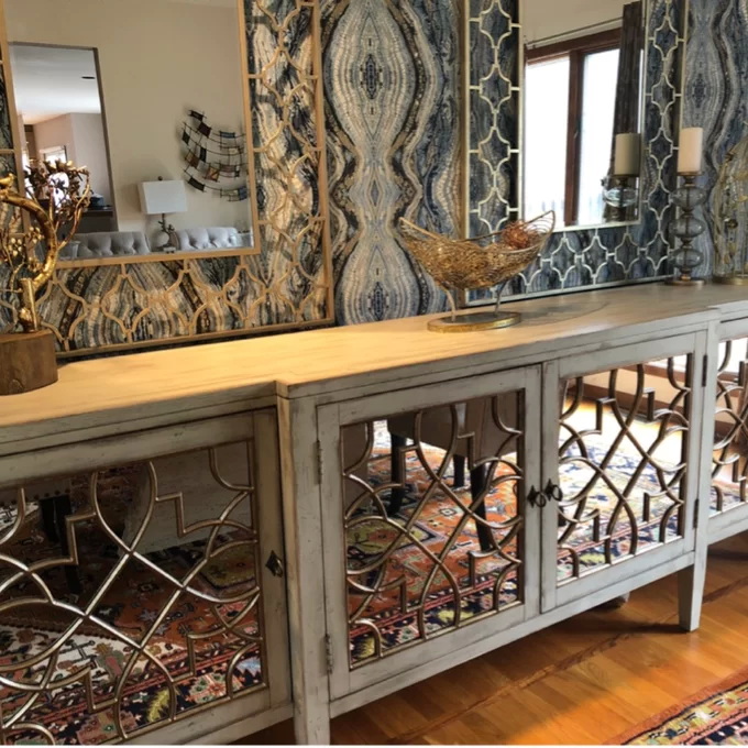 Black Mirror Credenza Cabinet Sideboard Organizer Set For Living Room TV 13