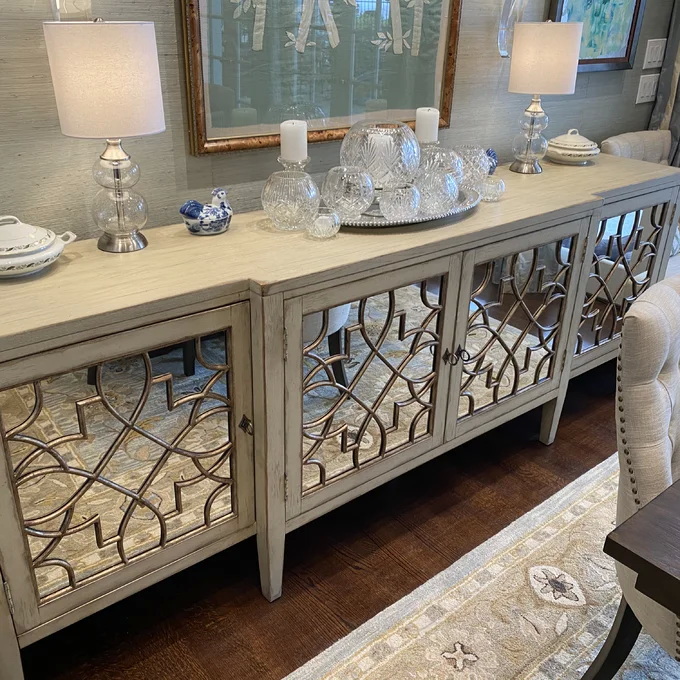 Black Mirror Credenza Cabinet Sideboard Organizer Set For Living Room TV 15