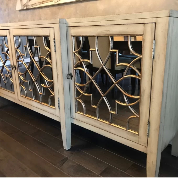 Black Mirror Credenza Cabinet Sideboard Organizer Set For Living Room TV 16