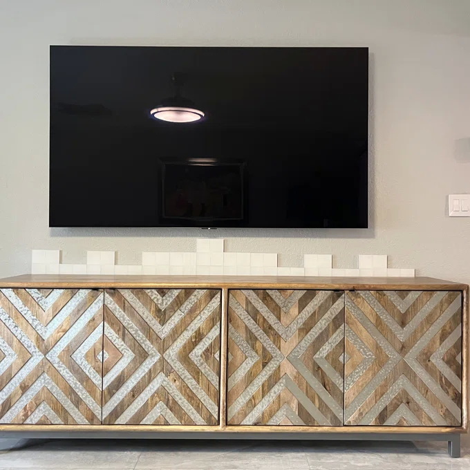 Custom Wooden Kitchen Sideboard Media Console With Glass Doors 5