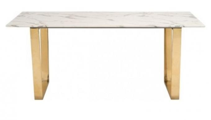 White Contemporary Marble Dining Table Counter Height Stainless Steel Metal Legs 1