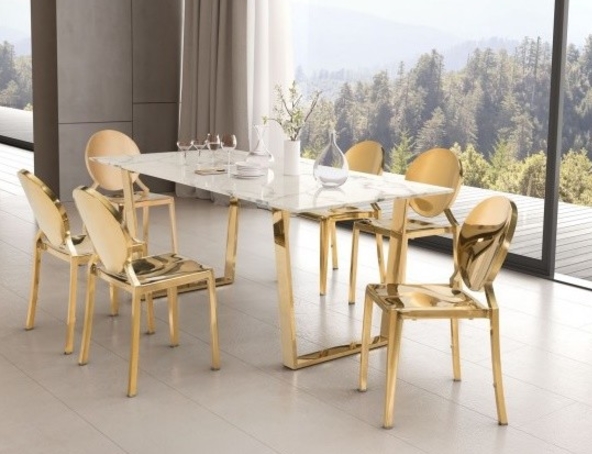 White Contemporary Marble Dining Table Counter Height Stainless Steel Metal Legs 3