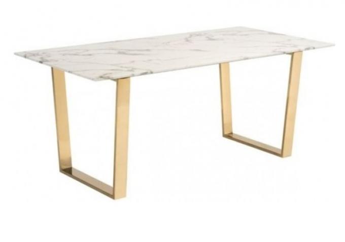 White Contemporary Marble Dining Table Counter Height Stainless Steel Metal Legs 2