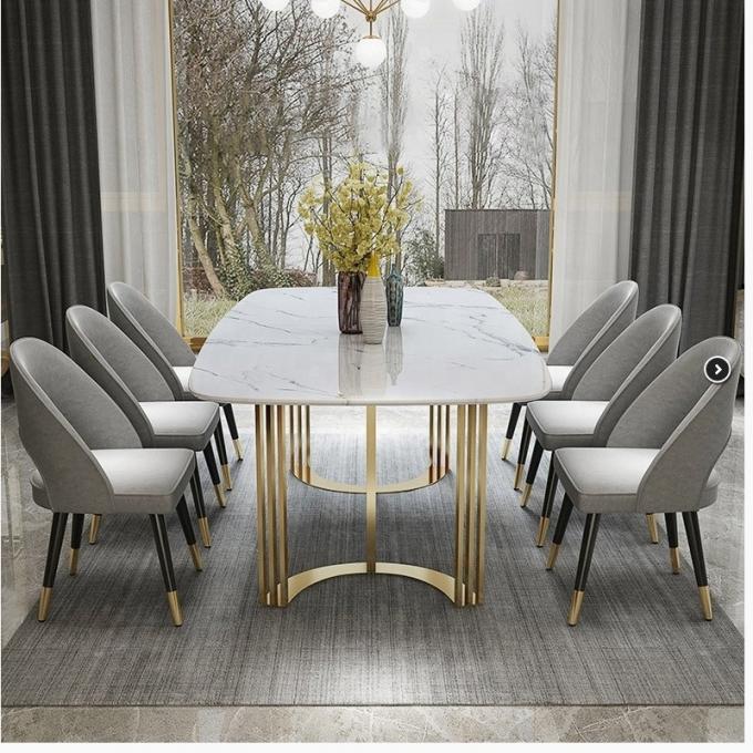 Adjustable 6 Person Round Dining Table Marble Stone Slab Top 1