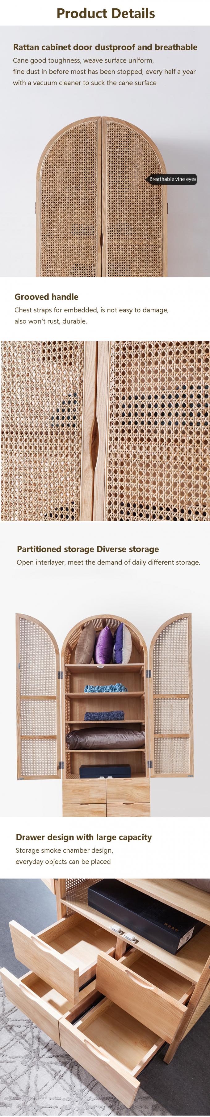 Wooden Wardrobe Closet Modern Rattan Clothes Storage Cabinet 2 Door Solid Wood 75*58*201cm 2