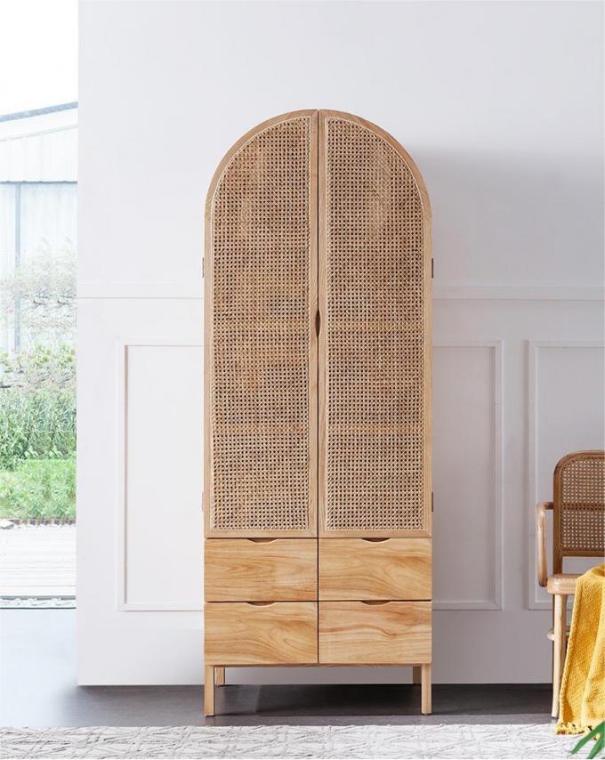 Wooden Wardrobe Closet Modern Rattan Clothes Storage Cabinet 2 Door Solid Wood 75*58*201cm 4