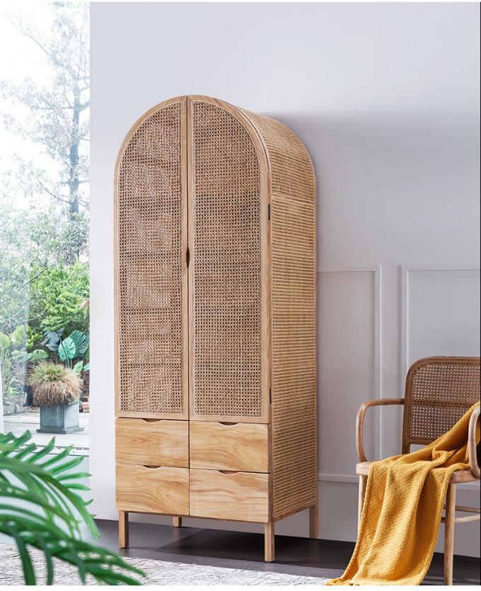 Wooden Wardrobe Closet Modern Rattan Clothes Storage Cabinet 2 Door Solid Wood 75*58*201cm 5