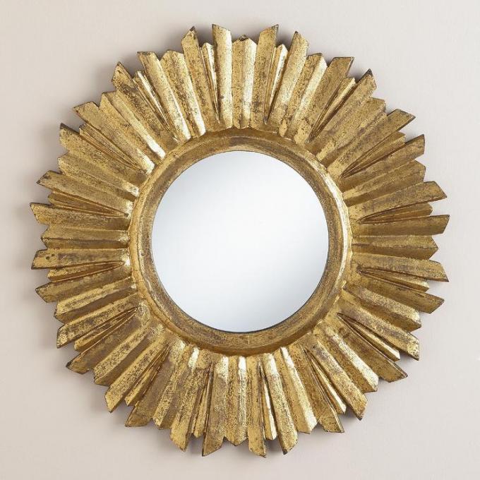 Metal Frame Sunflower Round Wall Mirror 24 X 36 Antique Gold For Dressing Room 1