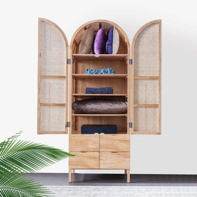 Wooden Wardrobe Closet Modern Rattan Clothes Storage Cabinet 2 Door Solid Wood 75*58*201cm 8
