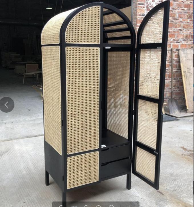 Wooden Wardrobe Closet Modern Rattan Clothes Storage Cabinet 2 Door Solid Wood 75*58*201cm 11
