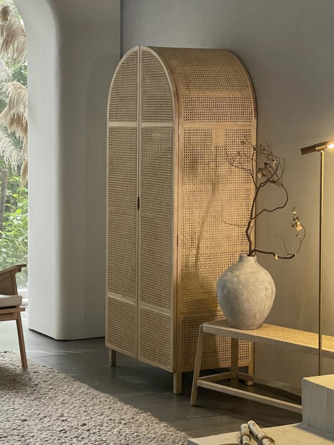Wooden Wardrobe Closet Modern Rattan Clothes Storage Cabinet 2 Door Solid Wood 75*58*201cm 14