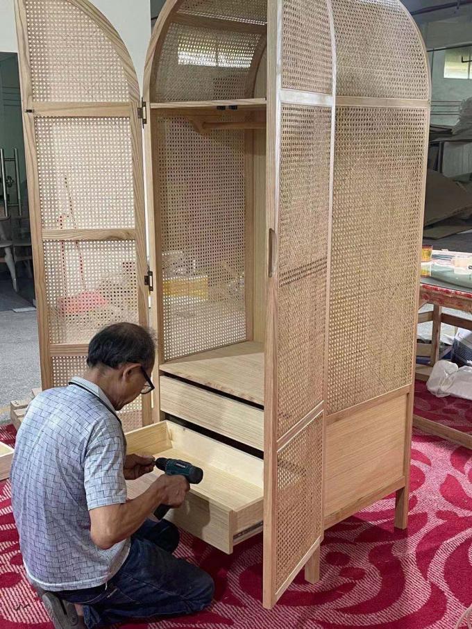 Wooden Wardrobe Closet Modern Rattan Clothes Storage Cabinet 2 Door Solid Wood 75*58*201cm 13