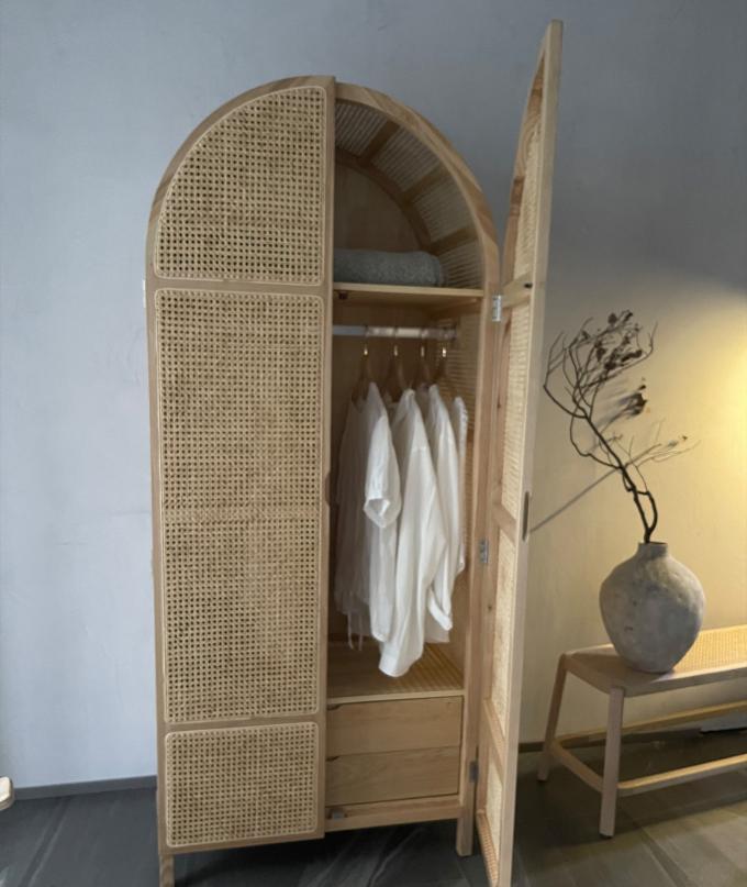 Wooden Wardrobe Closet Modern Rattan Clothes Storage Cabinet 2 Door Solid Wood 75*58*201cm 15