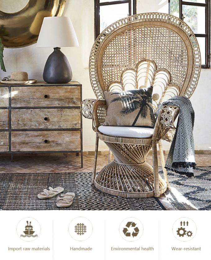 Wooden Rattan Arm Chair Outdoor Wicker Peacock Furniture 0