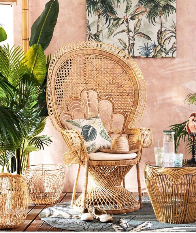 Wooden Rattan Arm Chair Outdoor Wicker Peacock Furniture 7