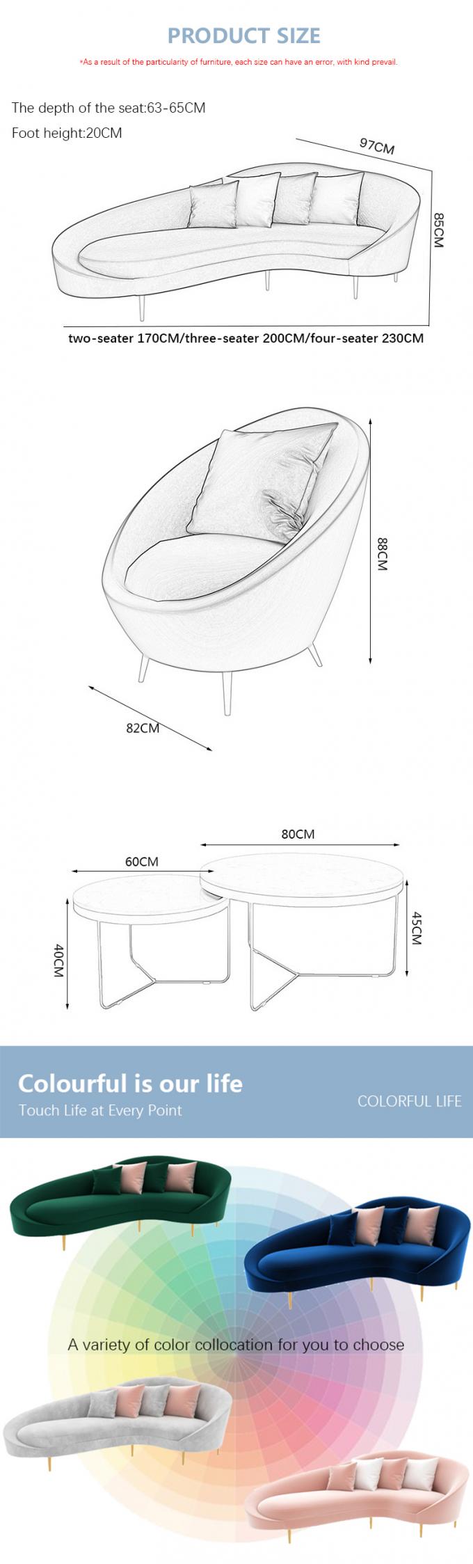 Silla de recepção com tamanho personalizado e sofá de veludo de três lugares 7